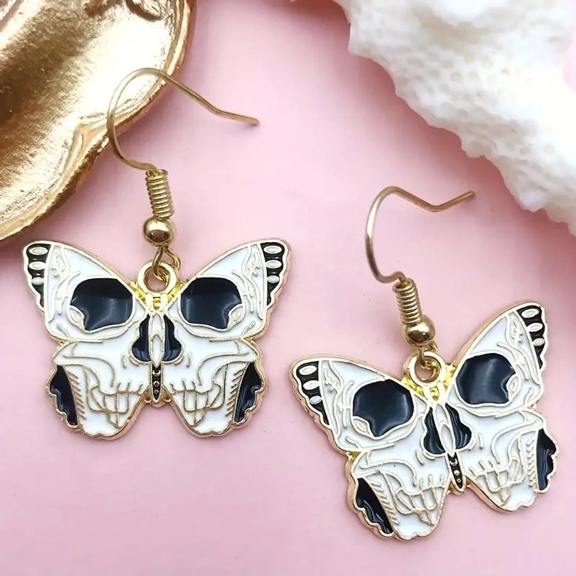 Gothic Enamel Skeleton Pattern Butterfly Earrings Perfect - Temu