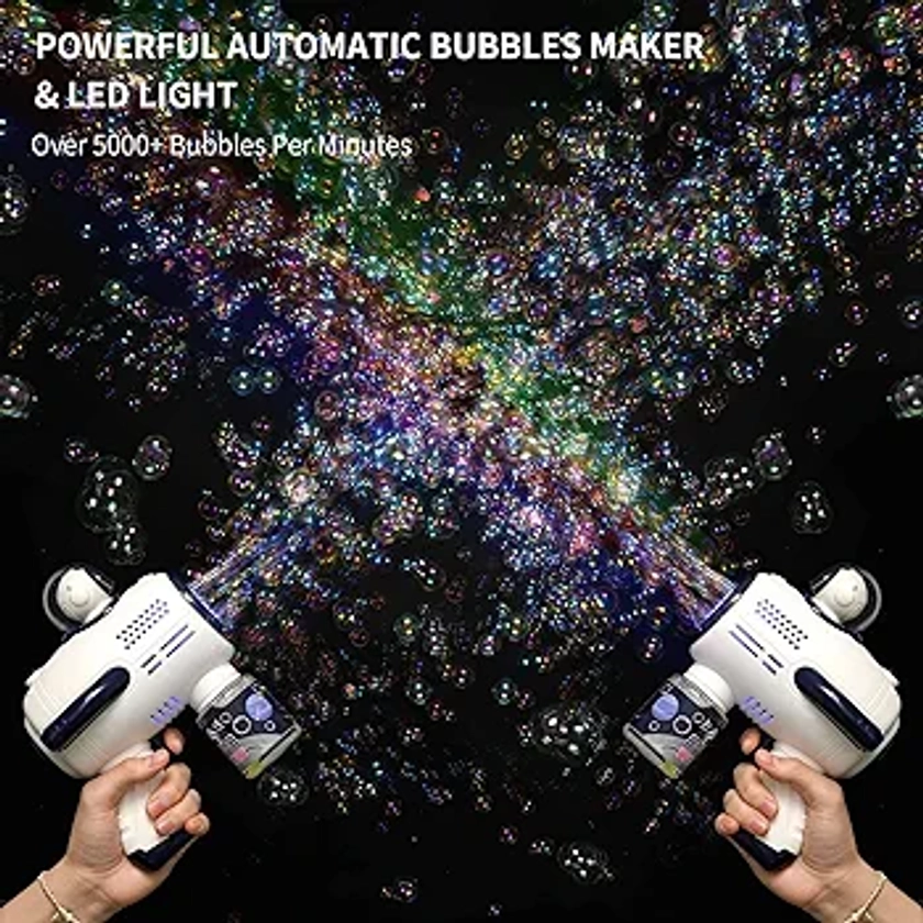 Jirmerp Pistolet a Bulle Automatique Machine a Bulle Plus de 10 000 Bulles par Minute - avec Lumières pour Enfants, Adultes,Anniversaires, Fêtes