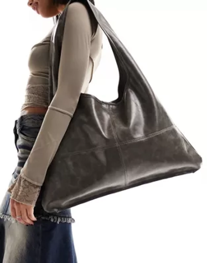 Public Desire slouchy shoulder tote bag in distressed grey