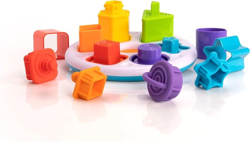 Fat Brain Toys Plugzy sensorisch educatief spel, stapelen en vastklikken, 6 verschillende vormen en kleuren om te combineren, met dop van voedselveilige siliconen, verschillende speelmogelijkheden, : Amazon.nl: Speelgoed & spellen