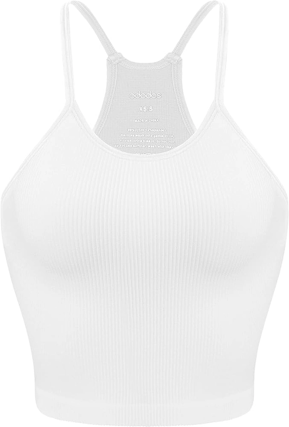 ODODOS Women's Crop Seamless Rib-Knit Camisole Strappy Racerback Cropped Tank Tops