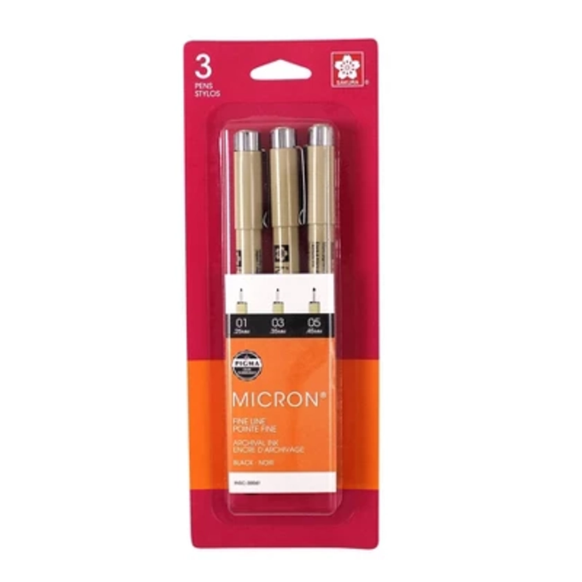 3pk Micron Archival Ink Multi-Size Tip Pen Set - Black