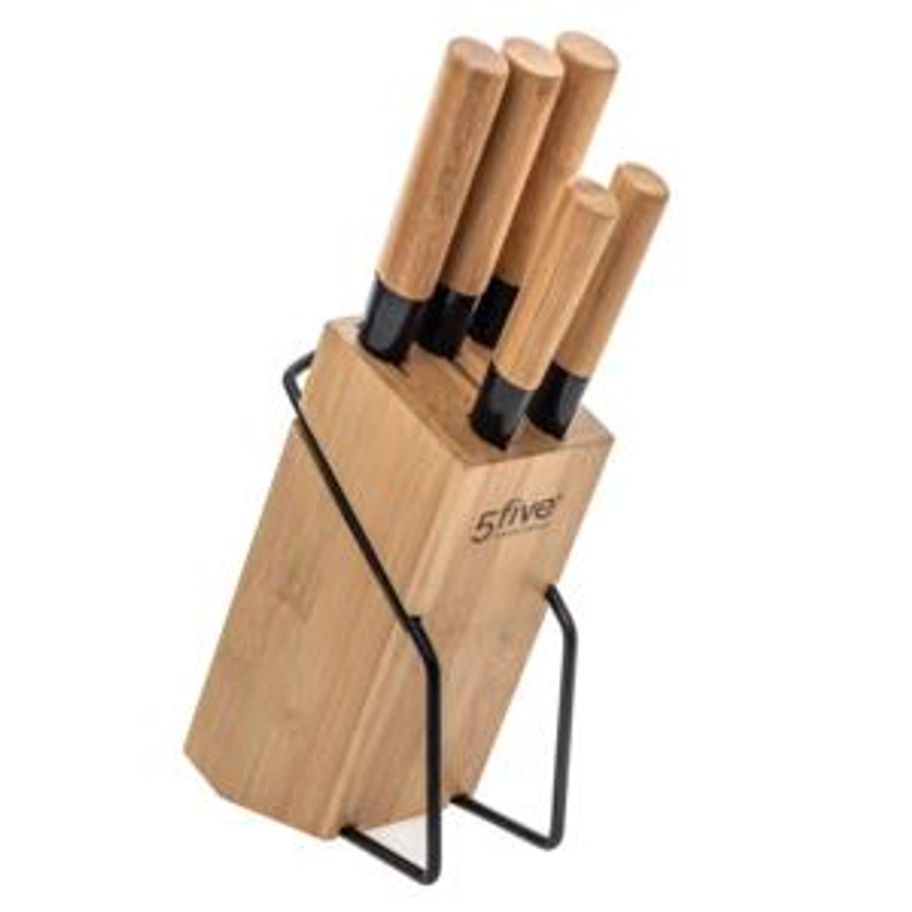 Bloc de 5 couteaux bambou Beige - Déco de cuisine - Eminza