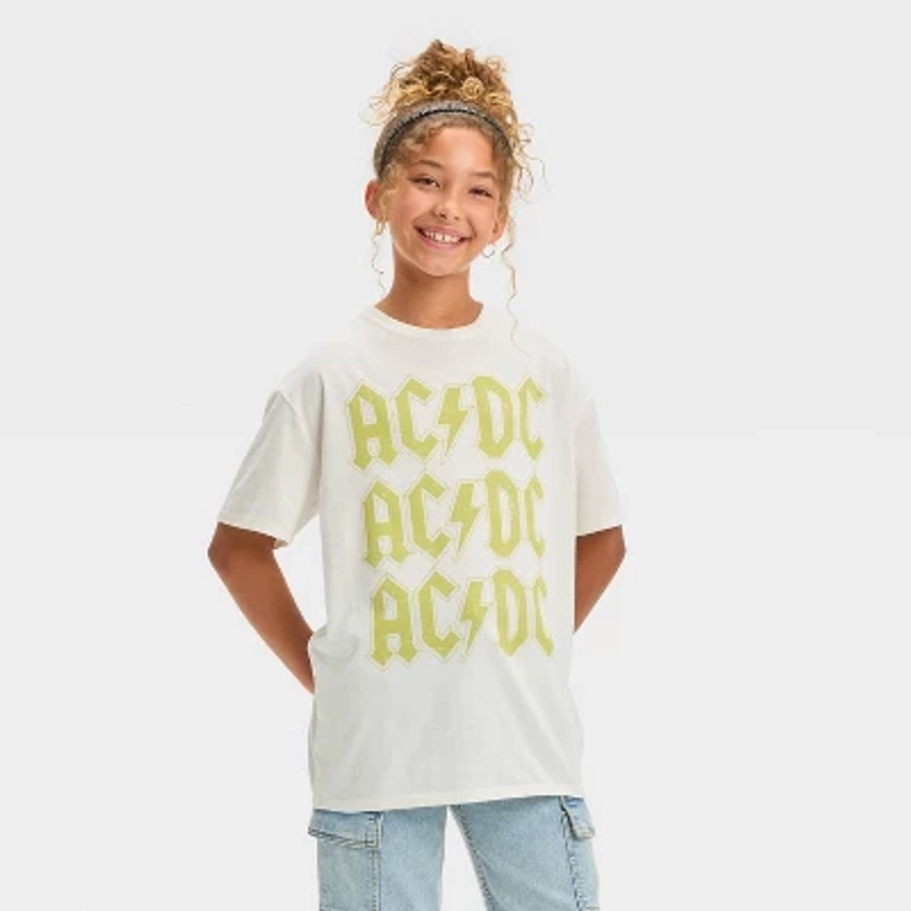 Girls' Oversized ACDC Graphic T-Shirt - art class™ White XL