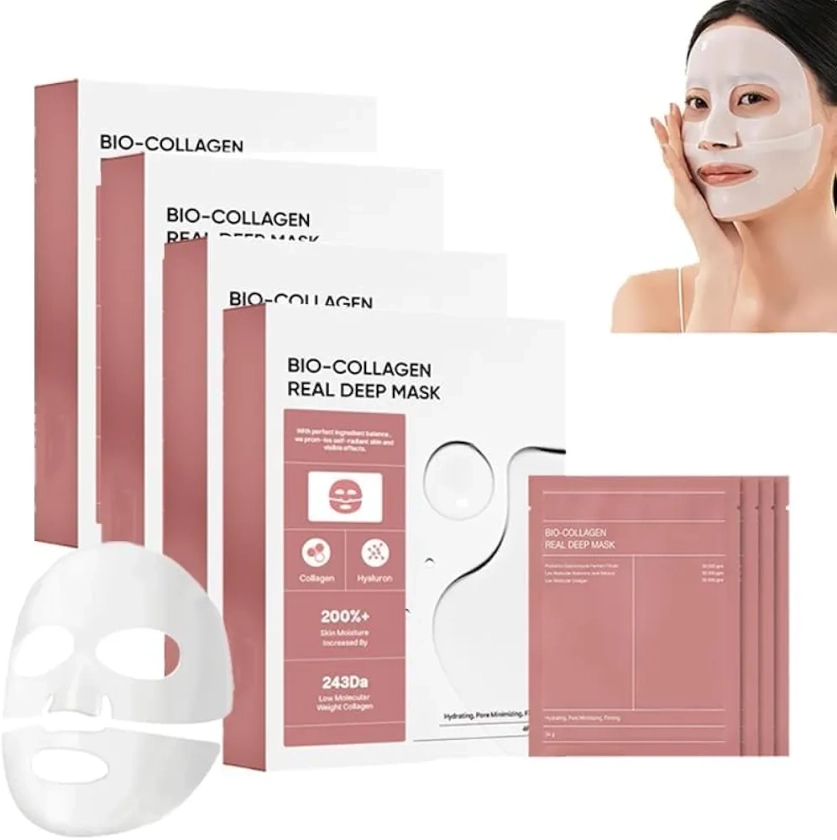 Biodance Mask Collagen, Masque Collagene Hydratant Visage Korean, Io-Collagen Real Deep Mask,Masque De Collagène Naturel Bio, Masque Collagene, Masque Hydratant Visage Pour Les Peaux (4PC)