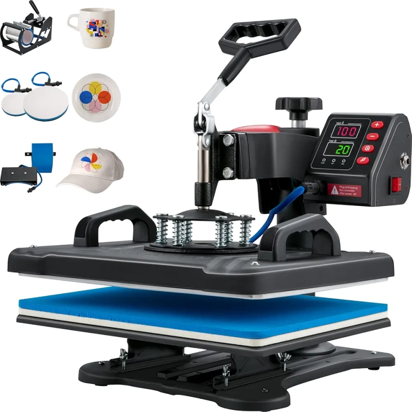 VEVOR 5 en 1 Presse à Chaud Machine de Sublimation Textile 30x38 cm Machine d'Impression 1250 W Presse à Chaleur Polyvalente Pivotante à 360° Transfert Efficace Imprimante pour T-shirts Casquettes : Amazon.fr: Cuisine et Maison