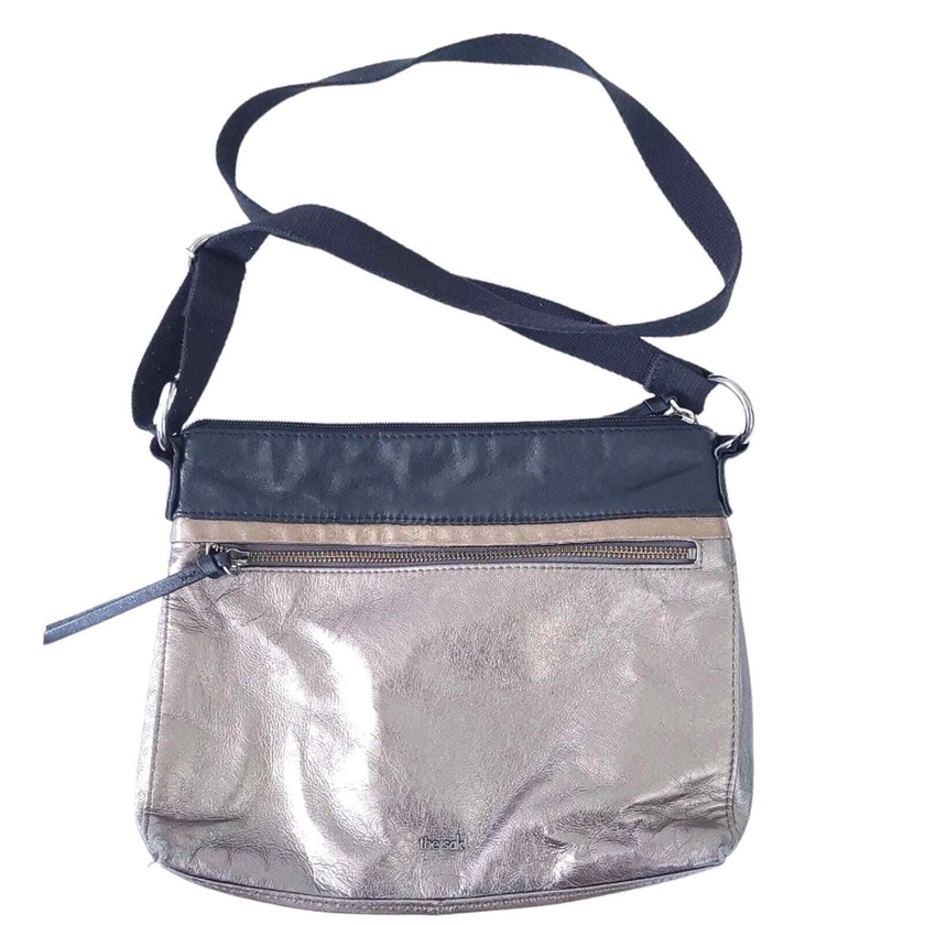 The Sak Leather Crossbody Shoulder Bag Purse Metallic 12x9x2 Adjustable Strap