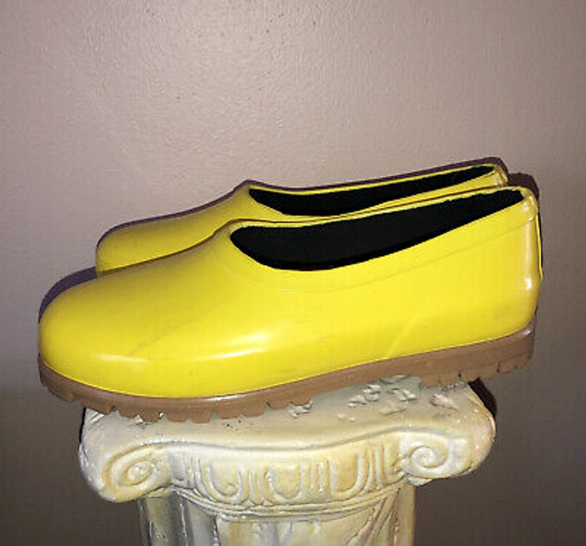 sunshine yellow rain shoes galoshes mid west vintage womens 7 | eBay