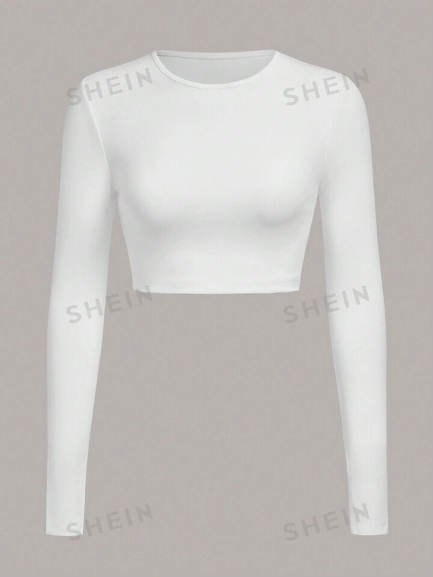 SHEIN BASICS Solid Fitted Crop Top