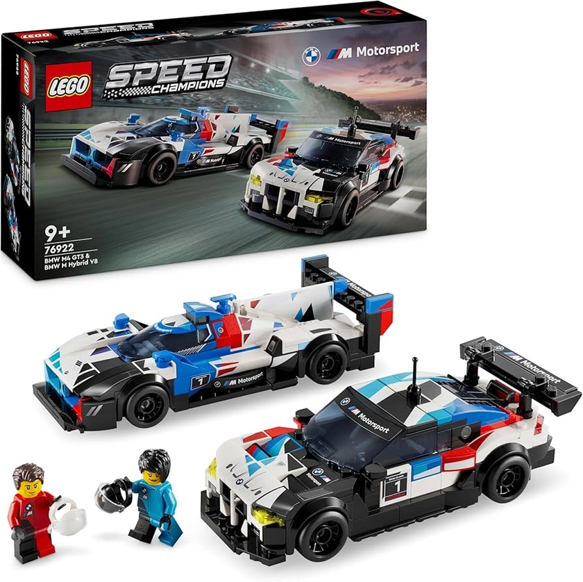 LEGO Speed Champions BMW M4 GT3 & BMW M Hybrid V8 Race Car Toys for 9 Plus Year Old Boys & Girls, Buildable Model Vehicles with 2 Driver Minifigures, Kids' Bedroom Decoration, Birthday Gift Idea 76922