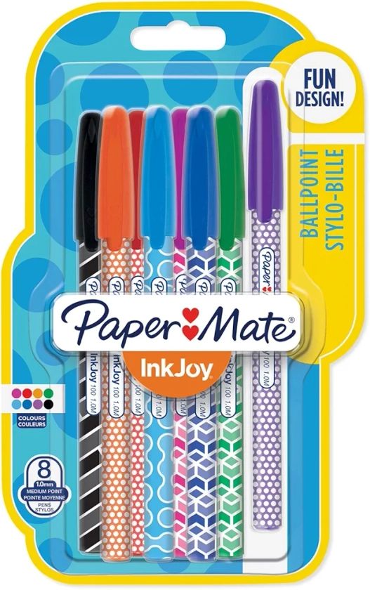 PAPER MATE InkJoy 100ST Wrap stylos bille | pointe moyenne (1,0 mm) | couleurs assorties | Lot de 8