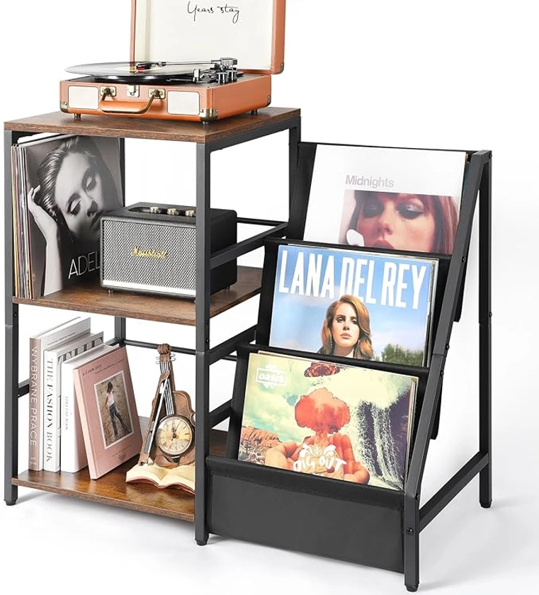 Amazon.com: Bikoney Record Player Stand, Turntable Stand with 3-Tier Vinyl Record Storage, Record Player Table Holds Up to 200 Albums, End Table for Vinyl Records, Vinyl Record Holder Cabinet for Living Room : Electronics