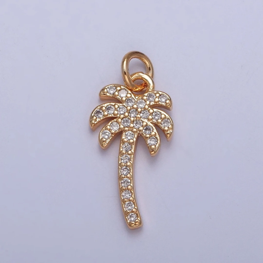 16K Gold Dainty Palm Tree Pendant CZ Micro Pave Charm for Necklace Earring Bracelet Supply X-261 - Etsy