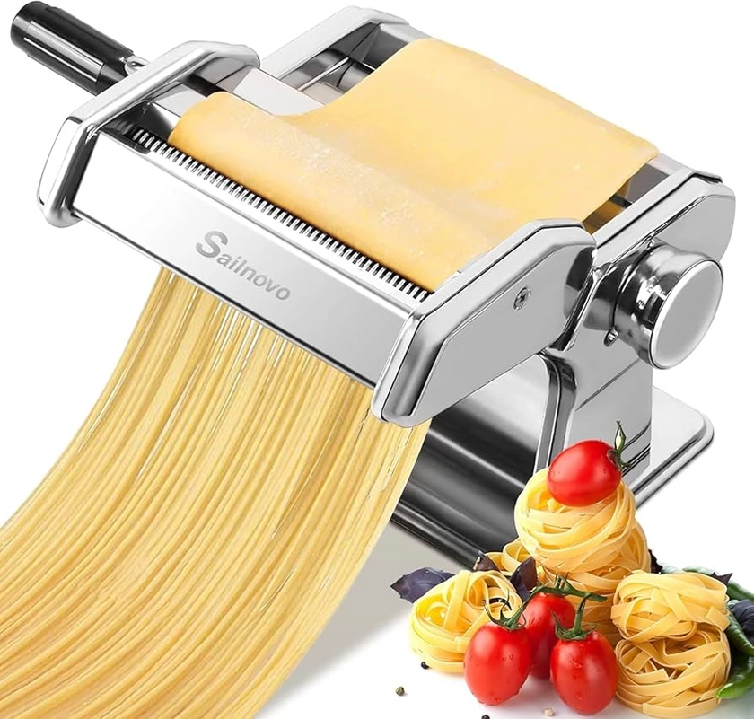 Pasta Machine, 150 Roller Manual Pasta Makers with 7 Adjustable Thickness Setting, 2 in 1 Dough Cutter, Hand Crank and Instructions, Best Kitchen Gift Set for Homemade Noodle Dumpling Skin Spaghetti