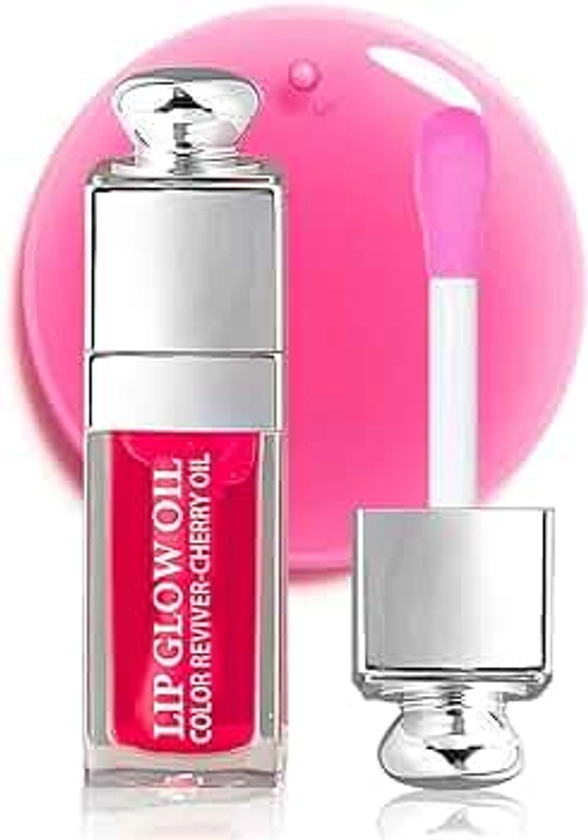 Hydrating Lip Glow Oil, Moisturizing Plumper Lip Gloss, Transparent Plumping Balm, Tinted Balm Care 0.2 OZ - 007 RASPBERRY