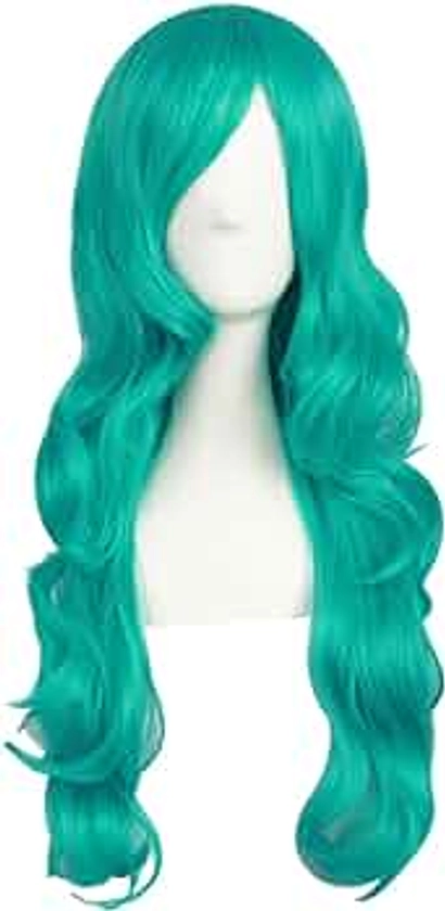 MapofBeauty 24 Inch/60cm Charming Synthetic Fiber Long Wavy Hair Wig Women's Party Full Wig (Dark Teal Green)