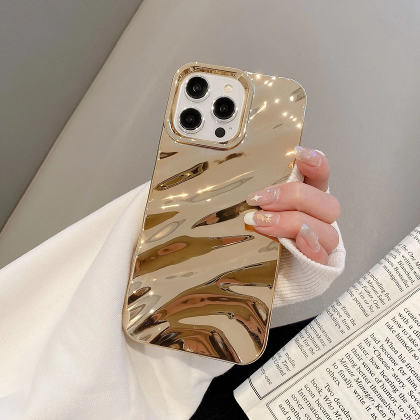 Plating Golden TPU Phone Case, Unique 3D Design Pleated Water Ripple, TPU Phone Case Perfect Fit For IPhone 15 Pro Max/14/13/12/11/X/XR/XS Max/7/8 Plu