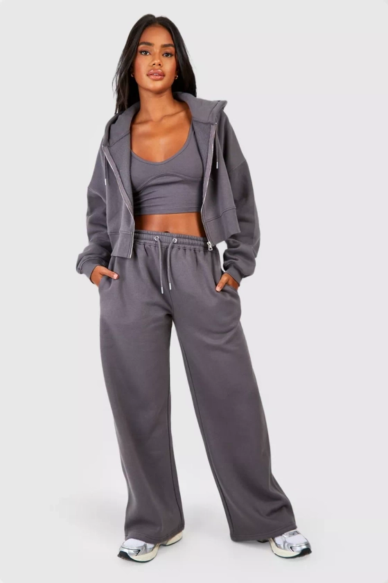 Seam Detail Crop Top 3 Piece Hooded Tracksuit