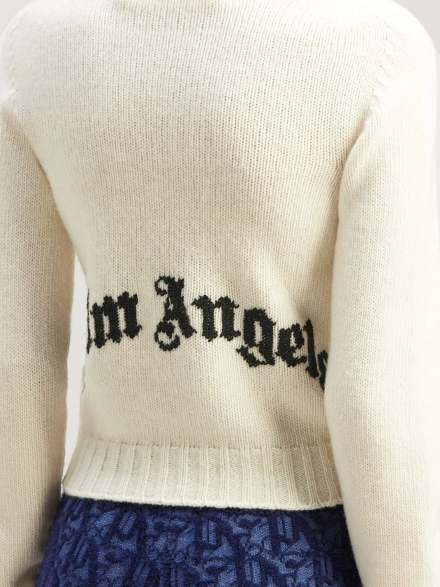 Curved Logo Sweater in neutrals - Palm Angels® Official 