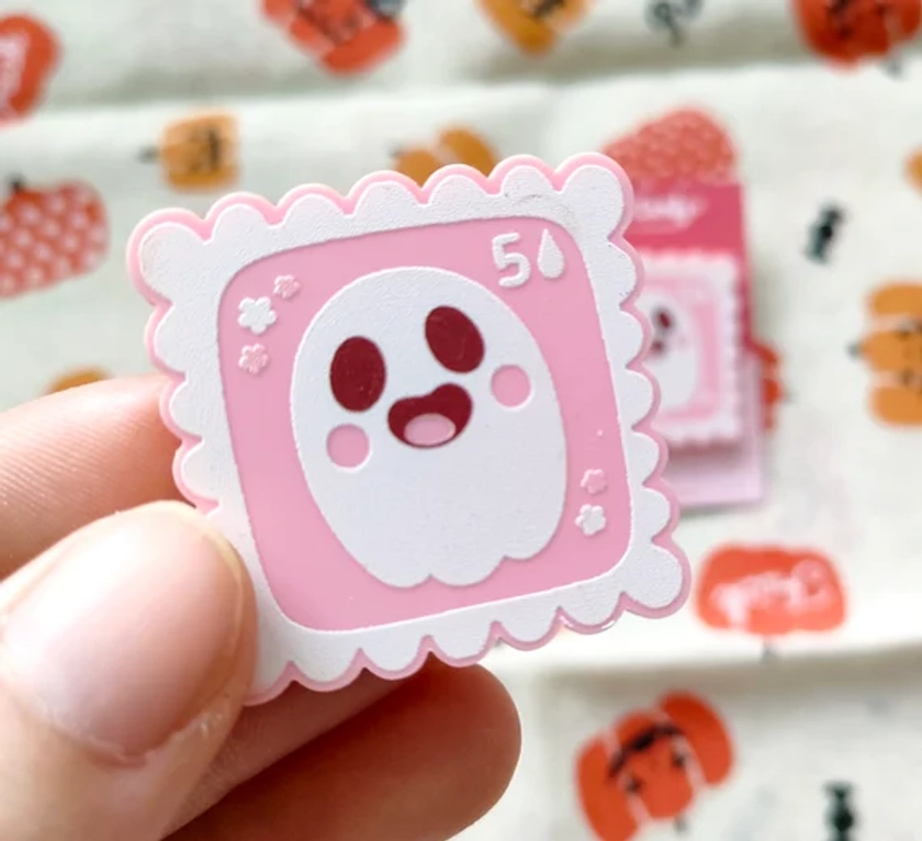 Ghost Stamp Pink Pin - Etsy