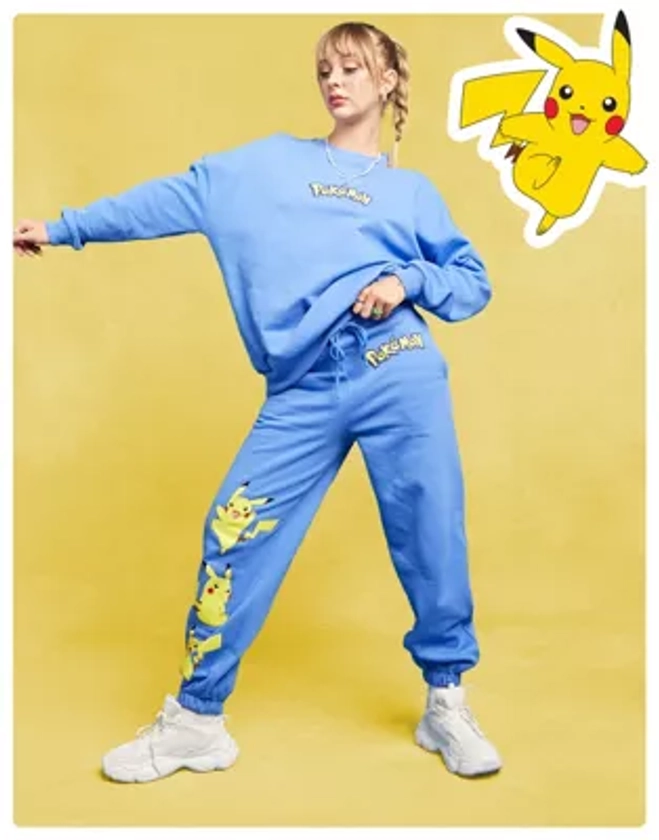 ASOS DESIGN - Pokémon - Pantalon de jogging d'ensemble à imprimé Pikachu - Bleu vif | ASOS
