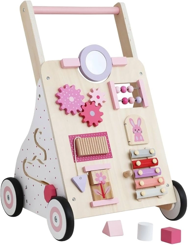 Haus Projekt Carrello Primi Passi Rosa, Girello Bambina di Legno Rosa, Carrellino Primi Passi Legno, Giocattoli per Bambini 1 anno, Regali di Primo Compleanno per Bambini, Regalo di Pasqua