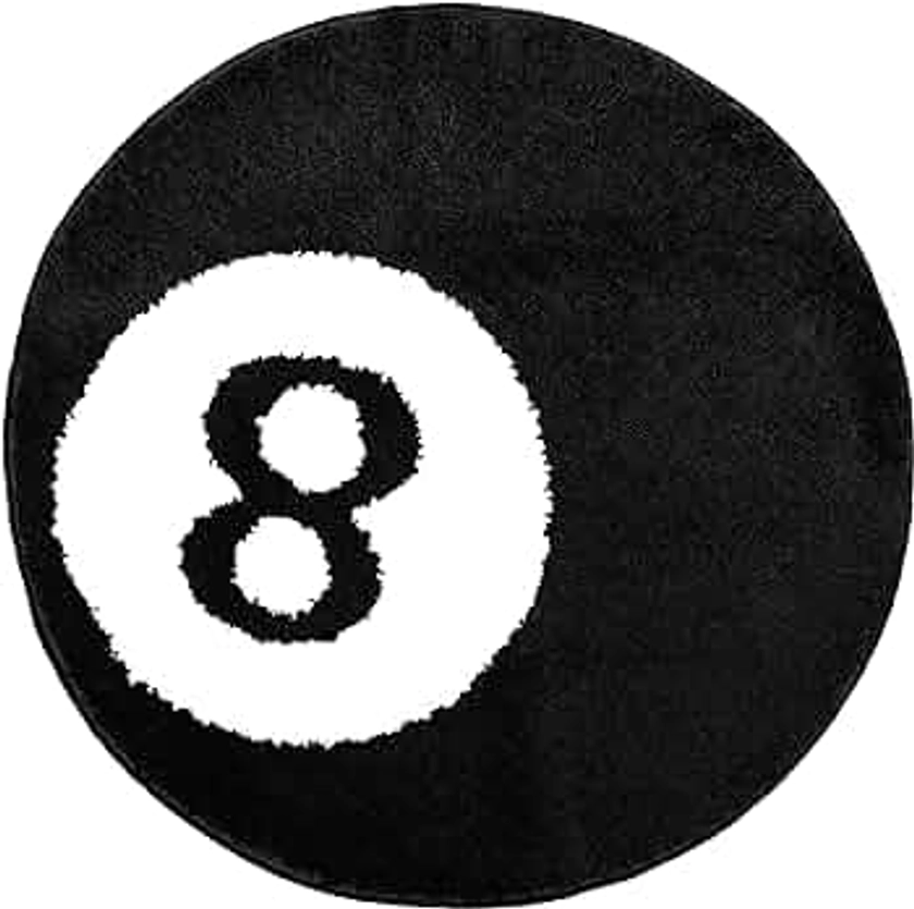 8 Ball Rug - 32 inch White & Black Hypebeast Rug - Cool Rugs and Aesthetic Rugs for Bedroom & Living Room - Y2K Rug for Y2K Room Decor