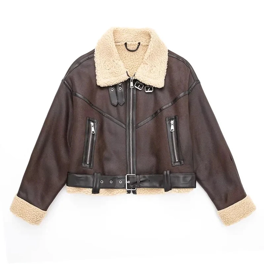 Manteau vintage en cuir PU - Femme