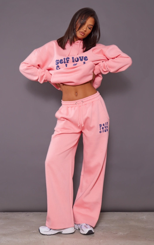 Pink Self Love Club Graphic Puff Print Oversized Sweatpants