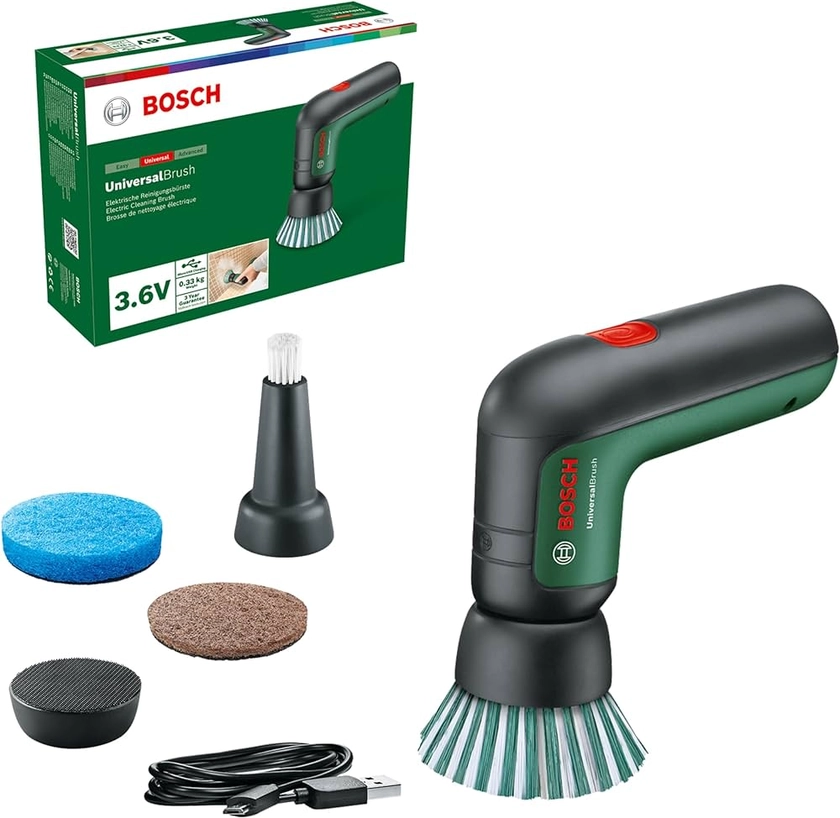 Bosch 3.6V Cordless Electric Power Cleaning Brush with 4 Cleaning Attachments & Micro USB Cable (UniversalBrush). Made in Europe