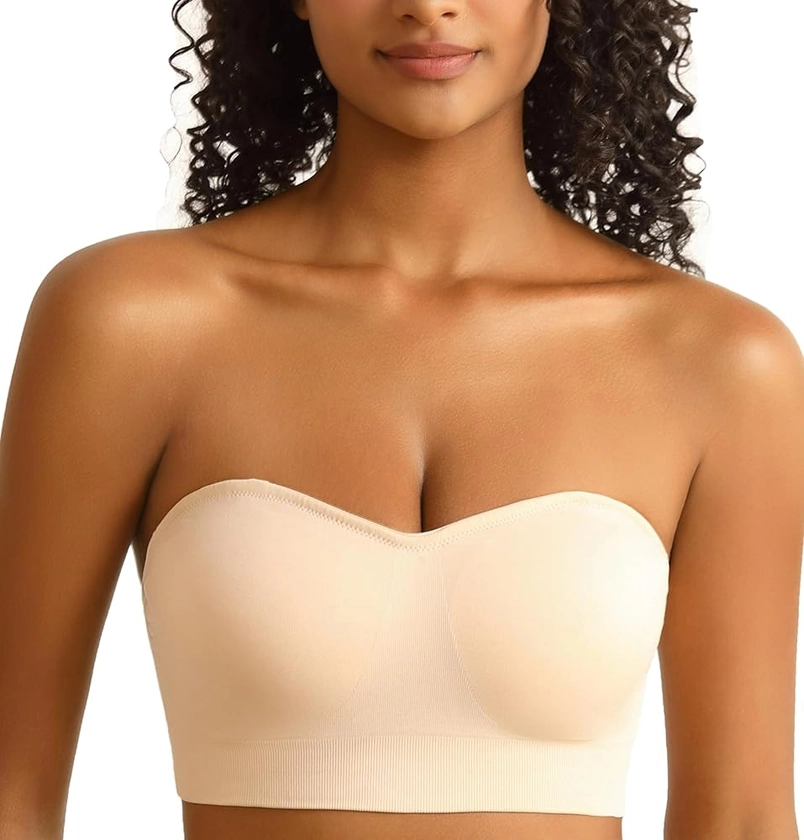 PRETTYWELL Strapless Bra for Women Comfort Non-Slip Seamless Padded Bandeau Bras Wireless Tube Top Bra with Multi-way Straps