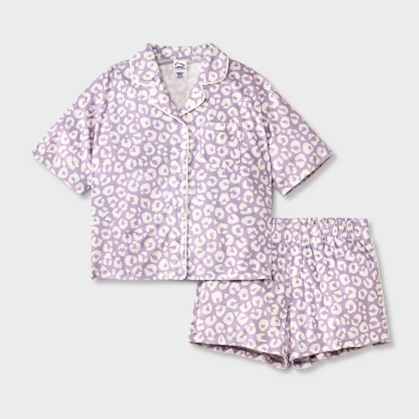 Girls' 2pc 'Leopard' Short Sleeve Coat Pajama Set - art class™ Purple XL