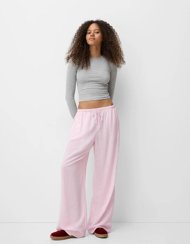 Straight-leg striped trousers with elasticated waist