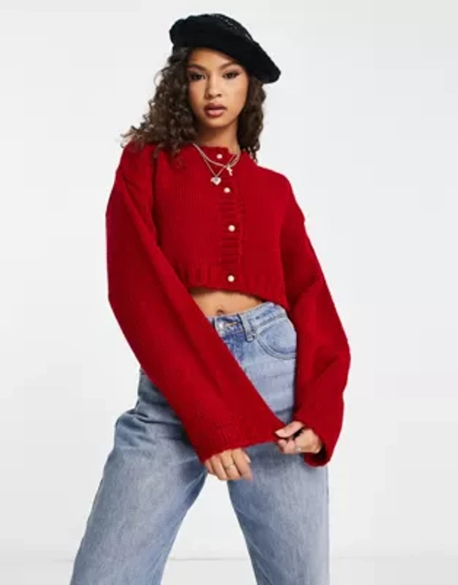 ASOS DESIGN boxy cropped cardigan in red | ASOS