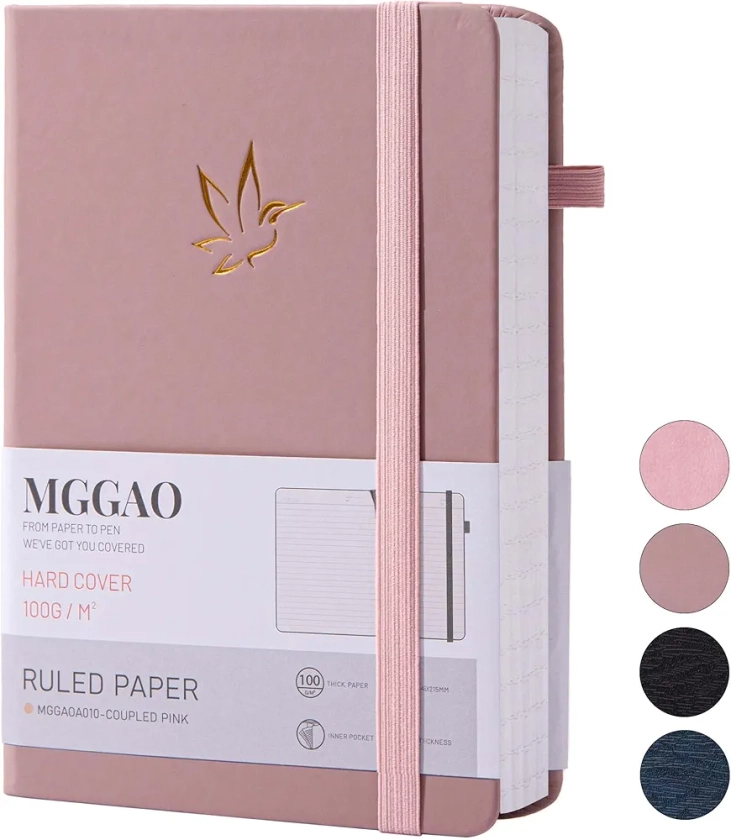 MGGAO Cahier ligné pour l'écriture, journal ligné avec 320 pages, cahier à couverture rigide pour l'écriture, papier épais 100 g/m², format A5 pour le travail, l'étude