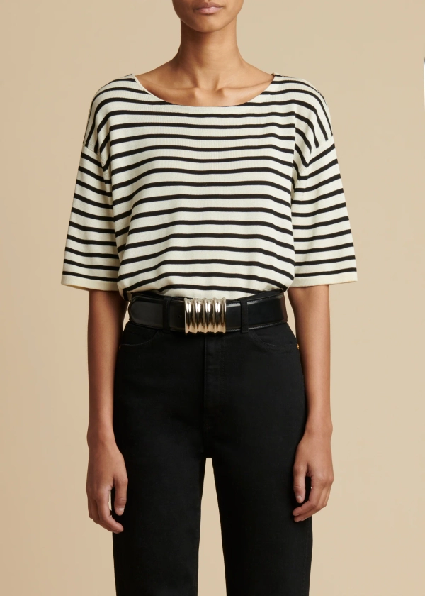 KHAITE THE BRANDY TOP in Ivory and Black Stripe