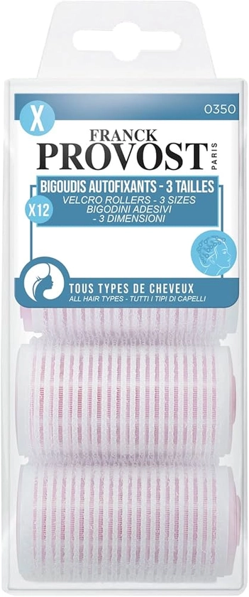 FRANCK PROVOST - Bigoudis Auto-Fixants - Boucles Sans Chaleur - Lot de 12 unités - 3 Tailles Différentes - Cheveux Courts