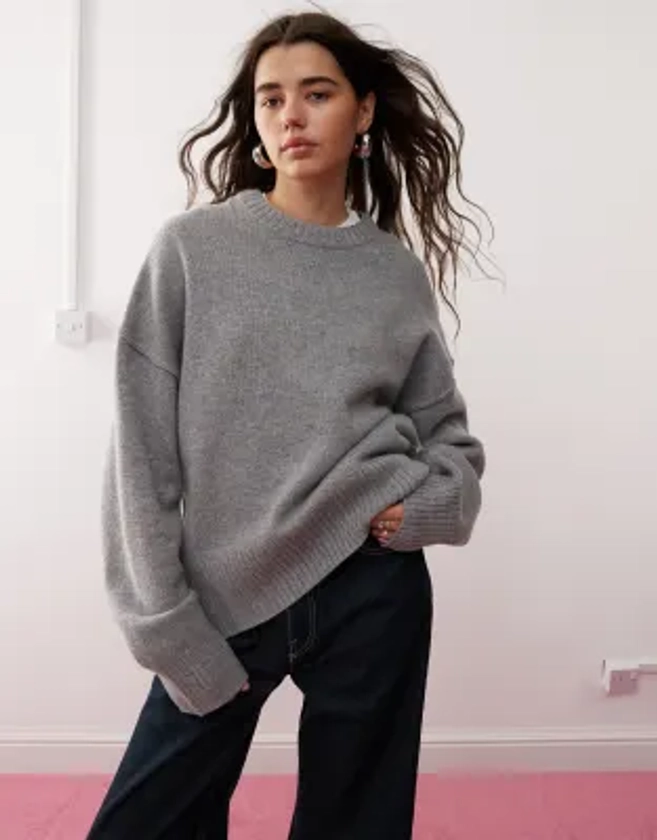 Weekday Elissa wool oversized jumper in grey melange