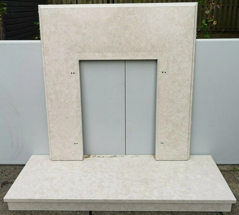 SMALL BEIGE MARBLE HEARTH AND BACK PANEL