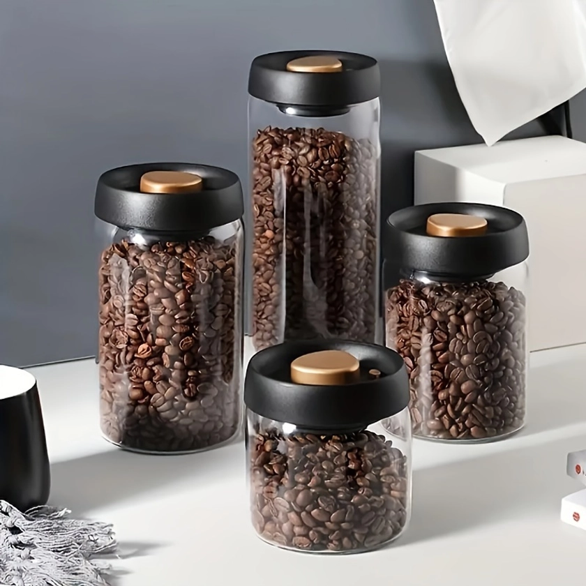 1Pc Japanese-Inspired Glass Coffee Bean Storage Jar With Vacuum Seal - Multipurpose, Reusable Round Container For Tea, Milk Powder & More - Flip Top L