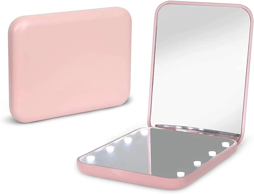 Amazon.com: Kintion Pocket Mirror, 1X/3X Magnification LED Compact Travel Makeup Mirror with Light for Purse, 2-Sided, Portable, Folding, Handheld, Small Lighted Mirror for Gift, Pink : Beauty & Personal Care