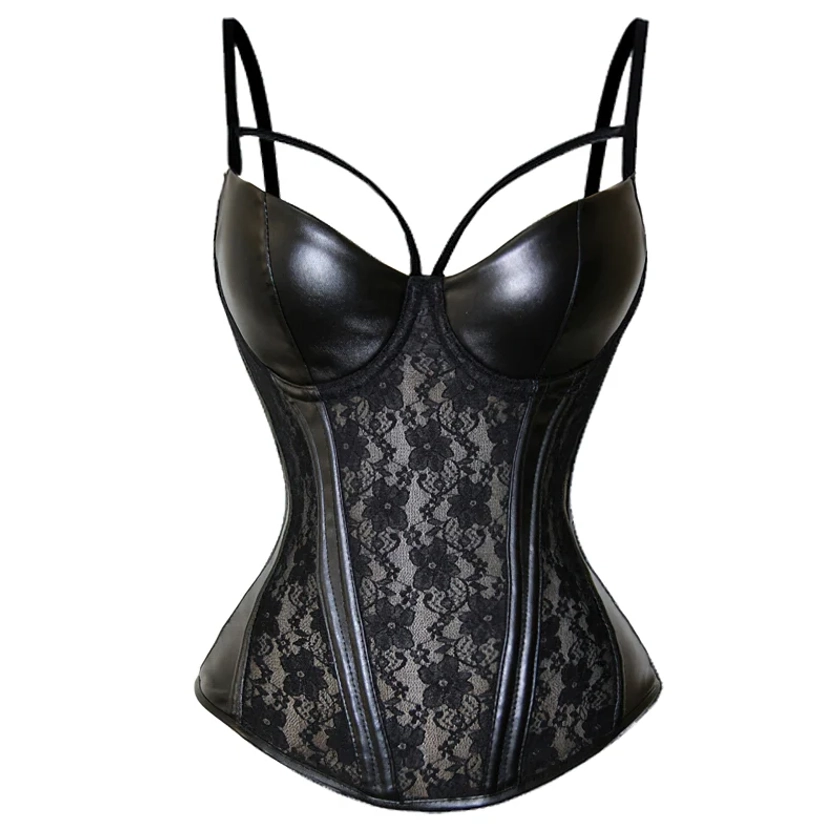 Women Gothic Corset Bustier / Ladies Sensual Hollow Out Lace Bodice An