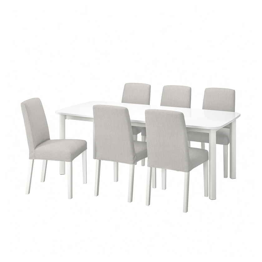STRANDTORP / BERGMUND Table et 6 chaises - blanc/Orrsta gris clair 150/205/260 cm