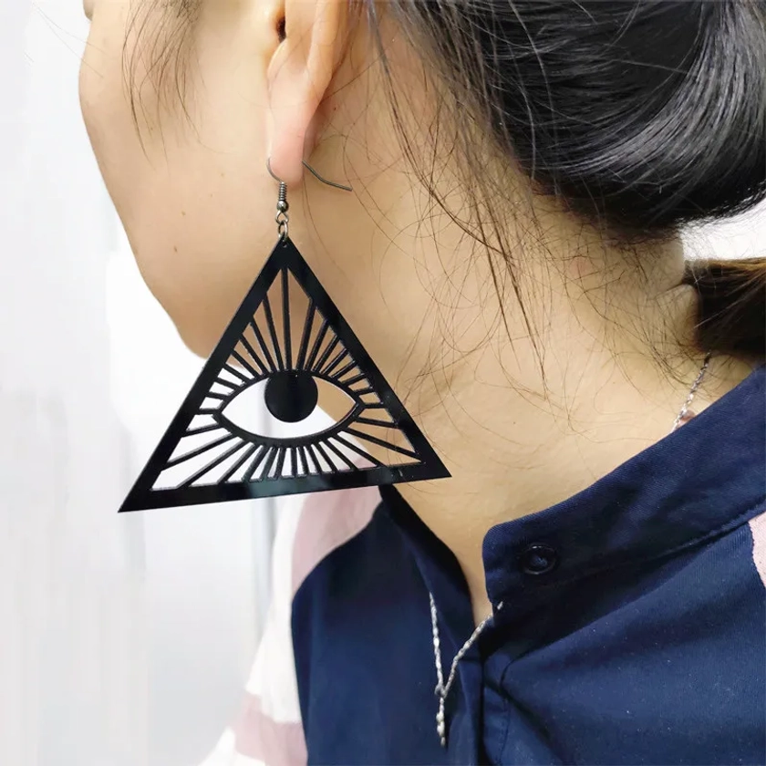 KUGUYS-pendientes de gota de triángulo grande para mujer, joyería geométrica acrílica negra, accesorios hipérbole - AliExpress