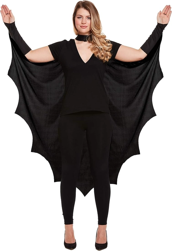 Adult’s Black Bat Cape Costume Accessory Winged Cape Scary Fancy Dress Outfit Vampire Bat Wings Witch Cape One Size Halloween Fancy Dress for Women and Men