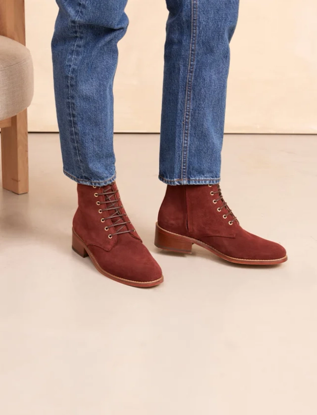 Bottines Combat pour Femme en Cuir Suede Muscat - Modèle Solène