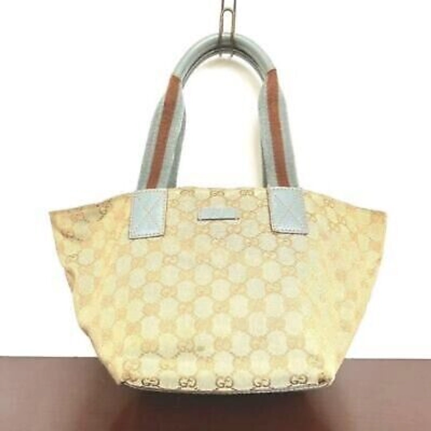 Gucci Sherry Line GG Canvas Leather Mini Tote Bag Boat type Vintage Beige
