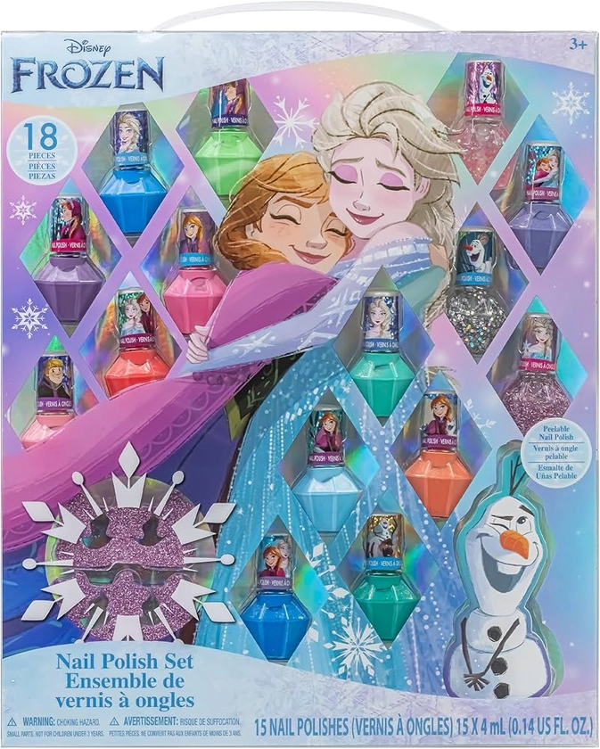 Disney Frozen 15 Piece Nail Varnish Set with Nail Files | Peelable Nail Varnish Kit | Gifts for Ages 3+ by Townley Girl