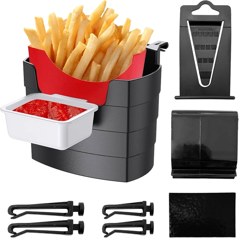 Car French Fry Holder, Multi-Purpose Vehicle French Fries Cup Holder with Sauce Holder, Auto Air Outlet Fast Food Drink Cup Holder Expander for Small Items, Car Accessories