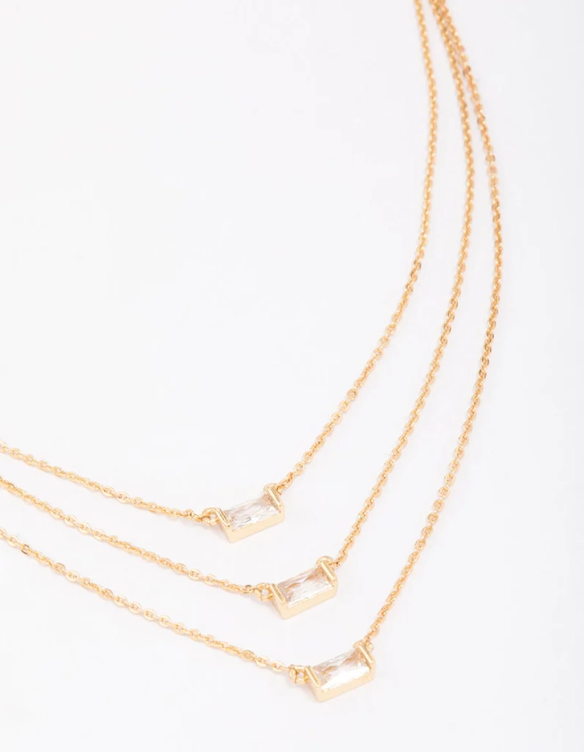 Gold Plated Trio Baguette Layered Necklace